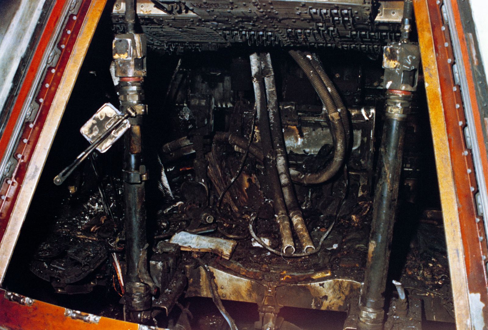 The scorched exterior of the Apollo 1 command module