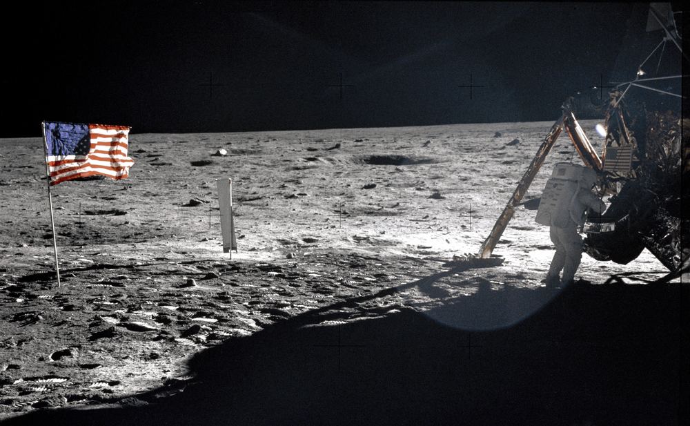 Neil Armstrong working on the lunar surface