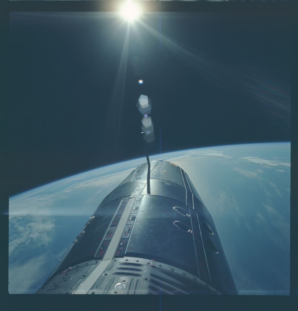 Gene Cernan during his difficult Gemini 9 spacewalk