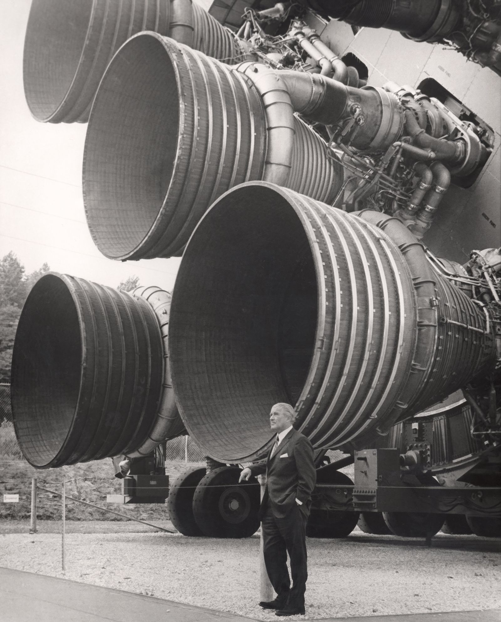 The five F-1 engines at the base of the Saturn V