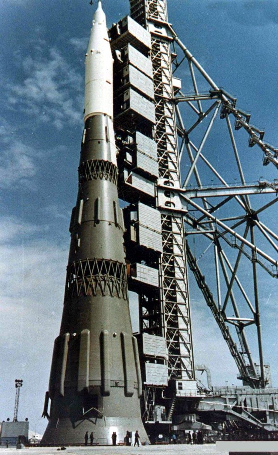 The Soviet N1 Moon rocket on its pad