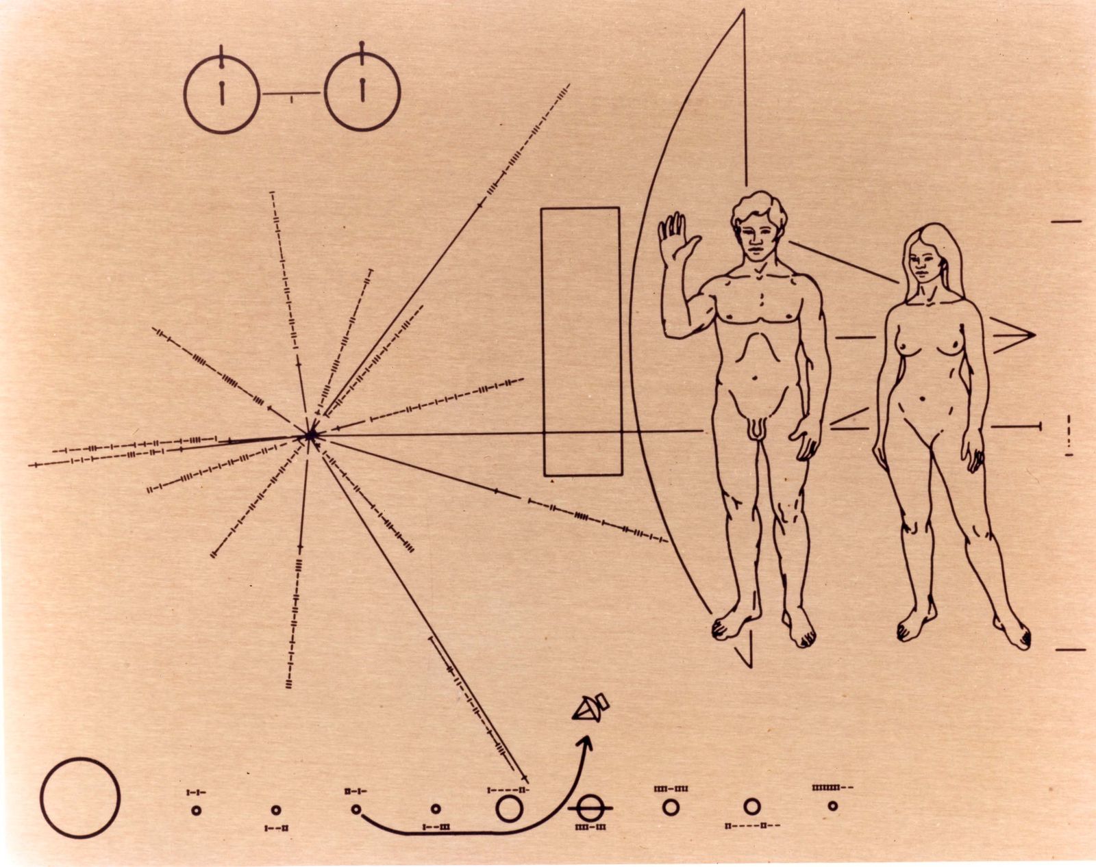 The Pioneer 10 spacecraft and its engraved plaque