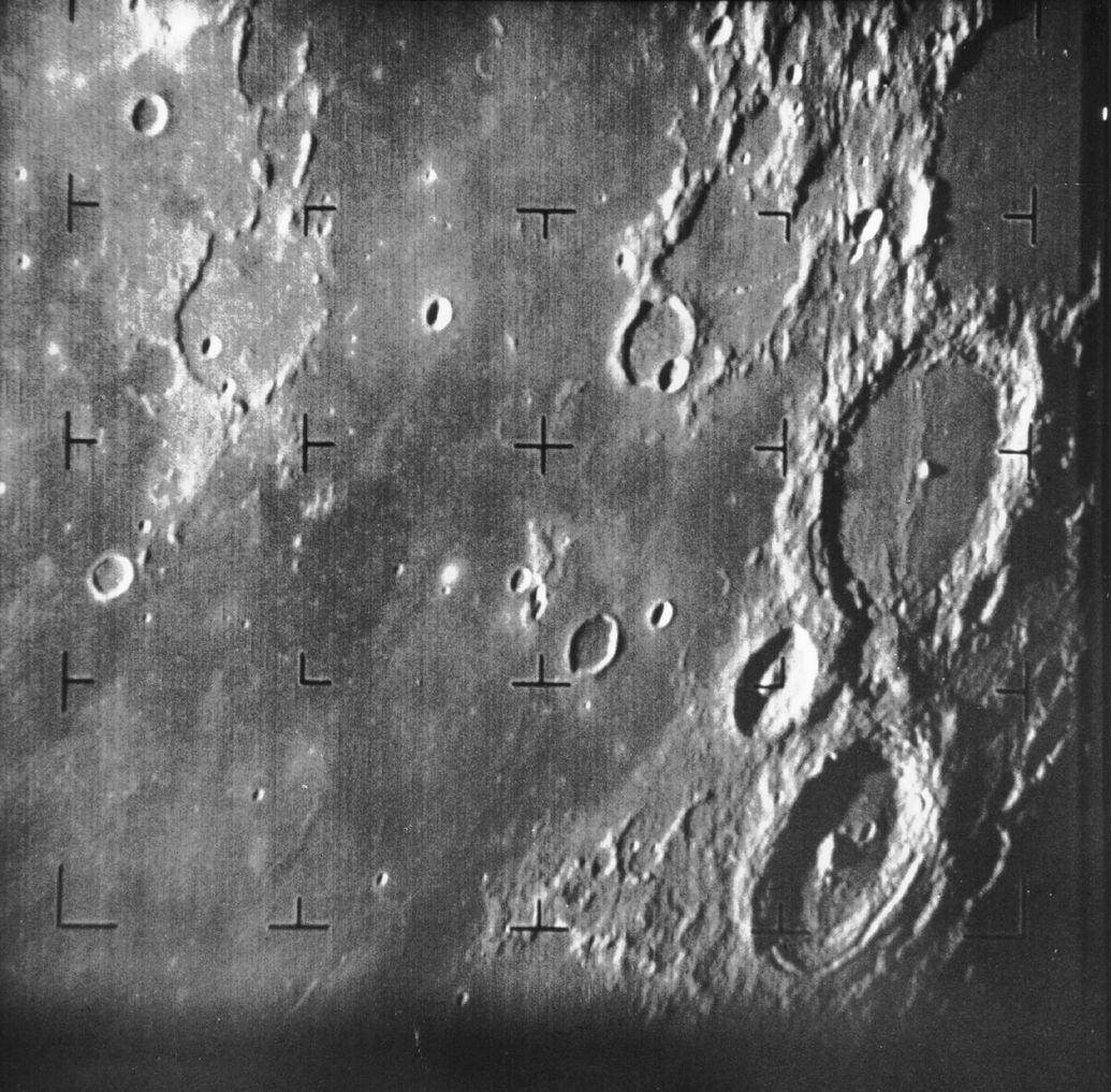 One of Ranger 7's close-up photographs of the Moon before impact