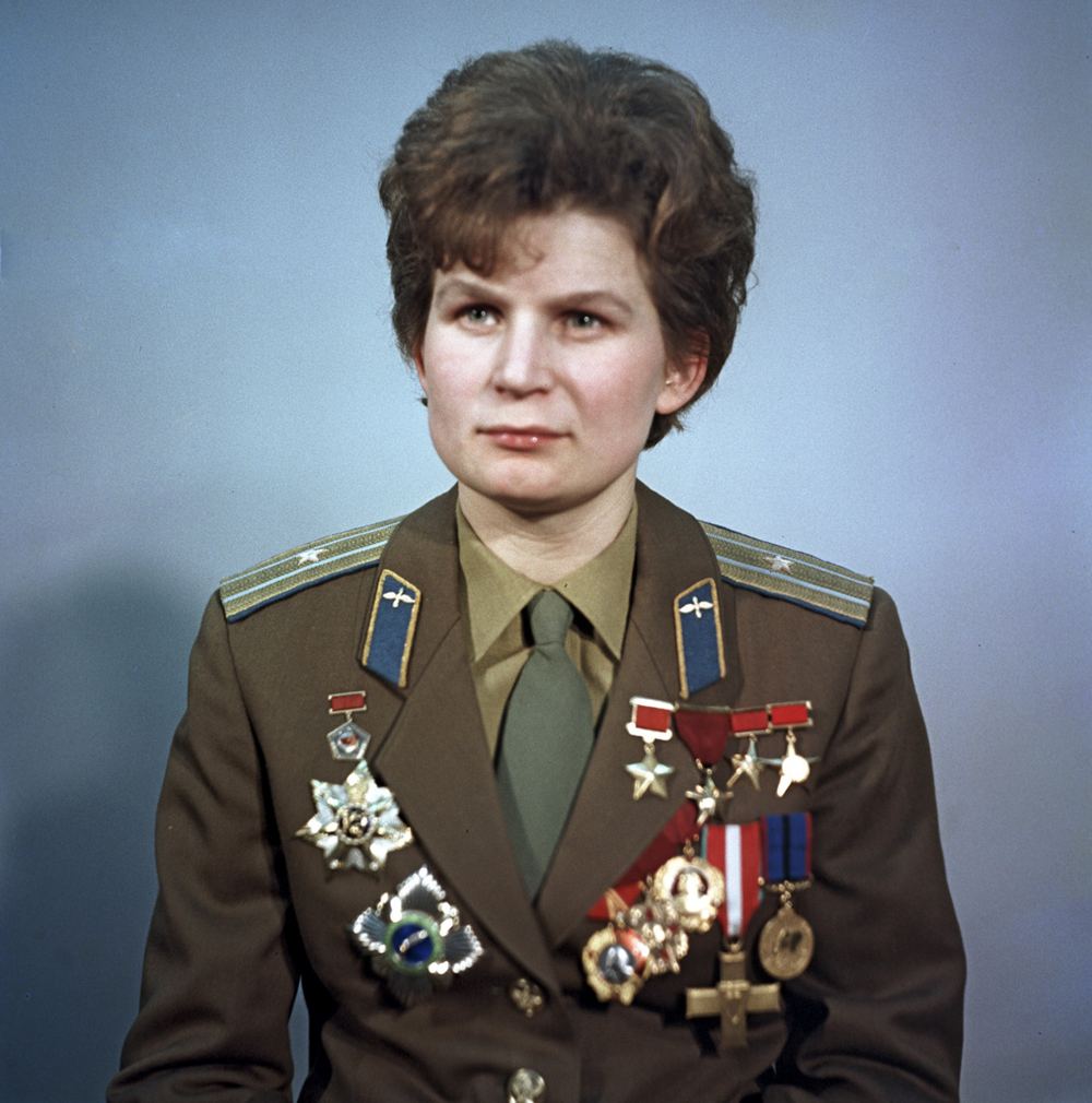 Valentina Tereshkova in her cosmonaut helmet